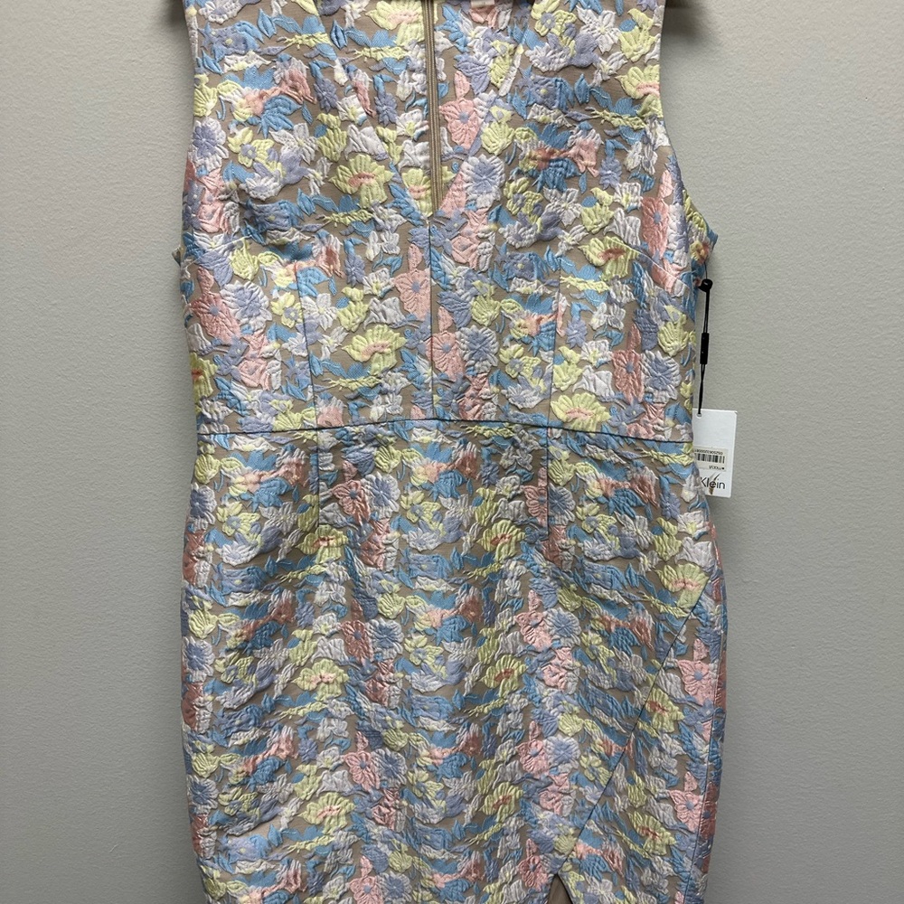 Calvin Klein Floral Sleeveless V Neck Dress Womens Size 12 Nylon Summer NWT